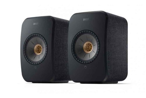KEF LSX II Stereo Wireless Powered Bookshelf Monitor Speakers Pair Black, Right-Angled Front View
