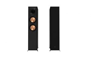 Klipsch R-600F Reference Floorstanding Speakers Pair - Front View with Mount Image and Front View with Grille and Mount Image
