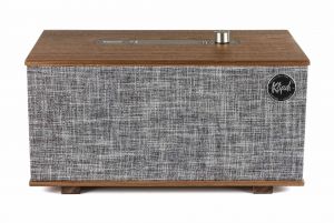 Klipsch The Three Wireless Tabletop Stereo Speaker System Walnut - Top Angled Front View Image
