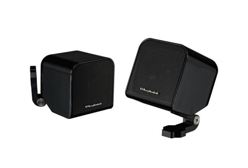 Wharfedale MovieStar MS-100 satellite speakers pair in black finish with adjustable mounting brackets included