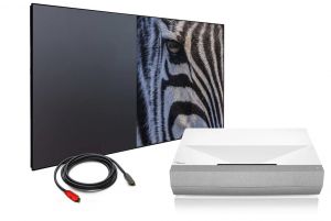 Optoma CinemaX P2 4K Smart Projector & Carson Twilight ALR Premium UST Zero Edge Ambient Light Rejection Screen (ALR) Projector Screen