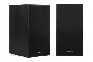 Klipsch R-41M Bookshelf Speakers Pair - Left Angled Front View with Grille and Front View with Grille Image